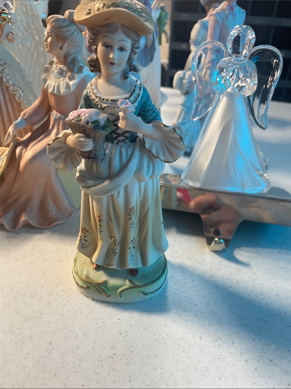 Vintage Porcelain Figurine - Woman with Basket of Flowers